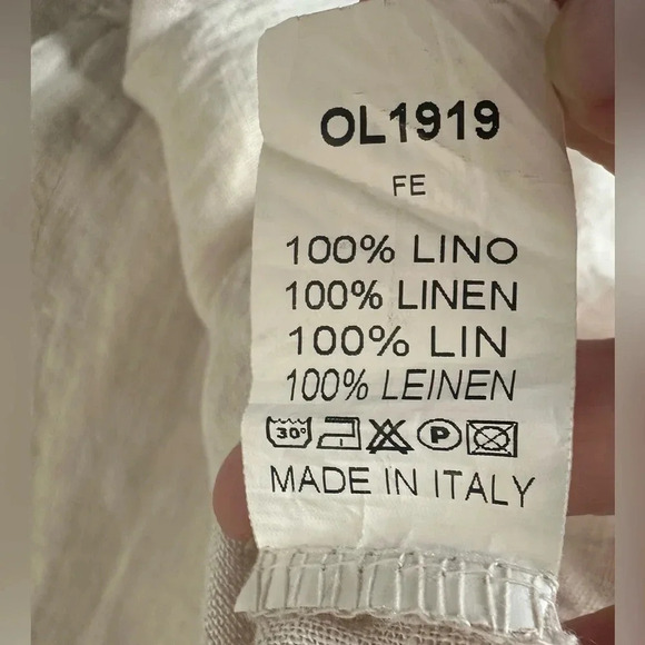 100% Linen tie waist button up blouse, sequined pocket w/ roll up sleeve - Picture 6 of 7